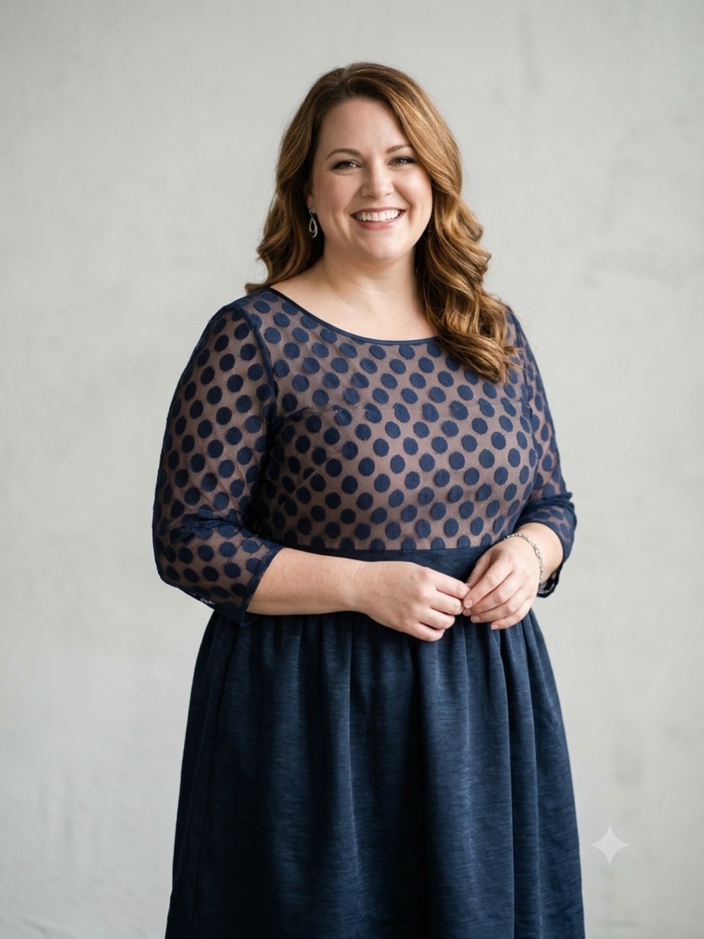 Eliza J Navy Polka Dot Mesh Midi Dress size 16